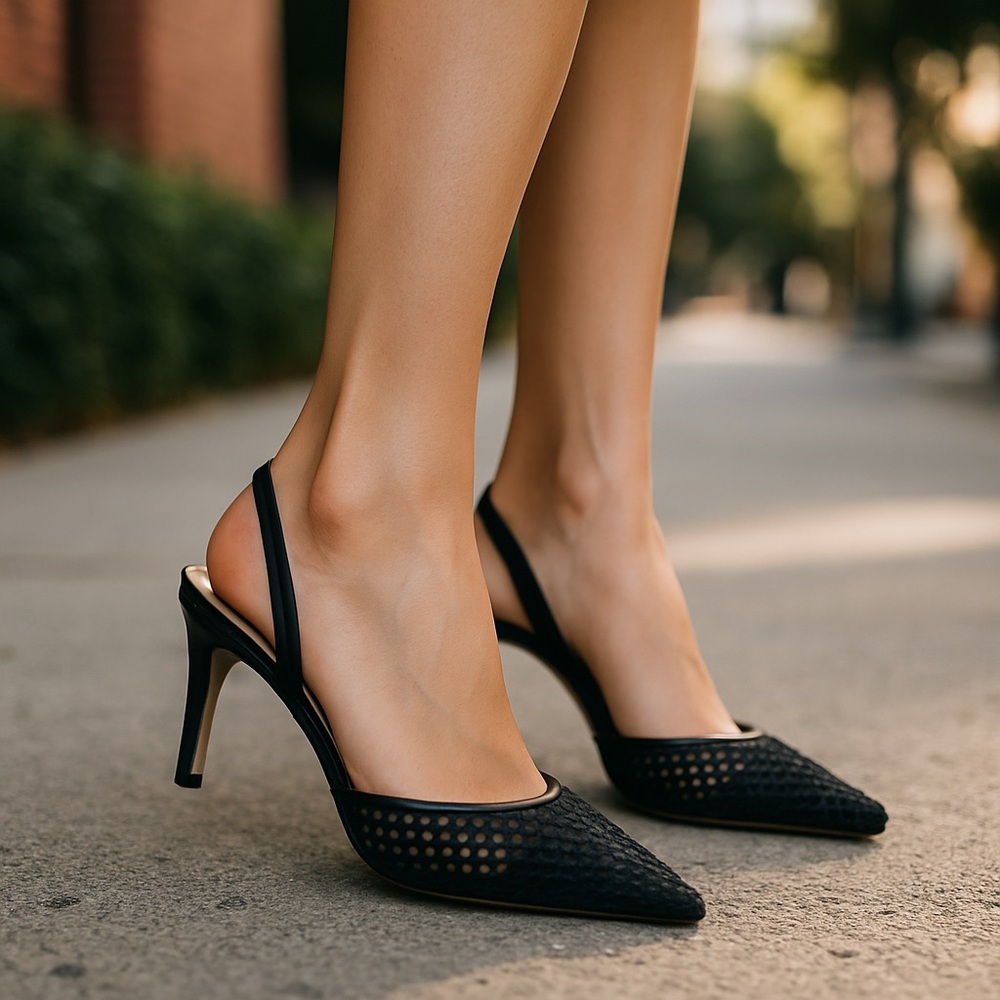 Ann Taylor Black Mesh Slingback Heels. Brand New without tags.